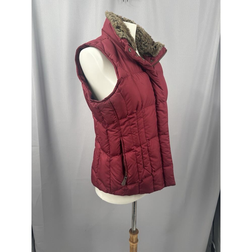 Eddie Bauer Vest Womens Small Maroon Goose Down Faux Fur Collar Zip Ski Lodge - Picture 6 of 14